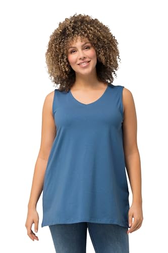 Ulla Popken Damen große Größen Übergrößen Plus Size Top, A-Linie, V-Ausschnitt, ärmellos denimblau 58+ 807291721-58+ von Ulla Popken