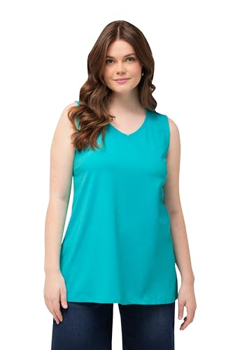 Ulla Popken Damen große Größen Übergrößen Plus Size Top, A-Linie, V-Ausschnitt, ärmellos tiefes Aqua 50+ 807291740-50+ von Ulla Popken