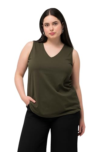 Ulla Popken Damen große Größen Übergrößen Plus Size Top, Classic, V-Ausschnitt, ärmellos Wald grün 54+ 828988201-54+ von Ulla Popken