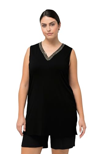 Ulla Popken Damen große Größen Übergrößen Plus Size Top, Perlen, A-Linie, Tunika-Ausschnitt, ärmellos schwarz 50+ 828307100-50+ von Ulla Popken