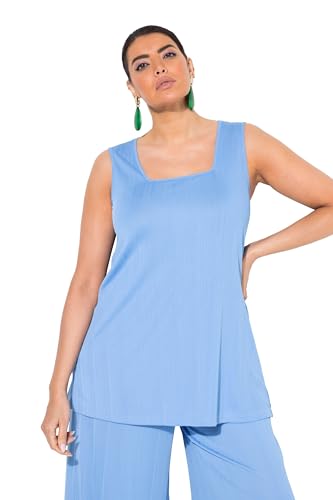 Ulla Popken Damen große Größen Übergrößen Plus Size Top, Rippjersey, A-Linie, Caree-Ausschnitt, ärmellos hellblau 54+ 838731719-54+ von Ulla Popken