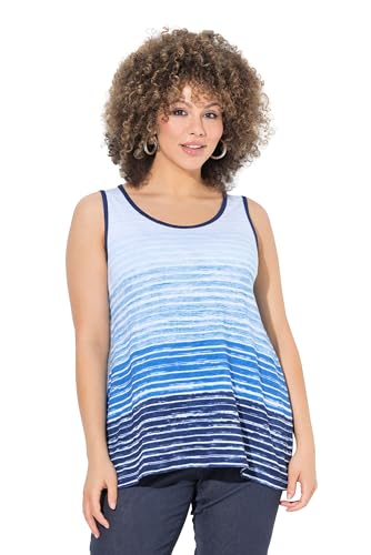 Ulla Popken Damen große Größen Übergrößen Plus Size Top, Streifen-Verlauf, A-Linie, Rundhals, ärmellos Petrolblau 50+ 828017738-50+ von Ulla Popken
