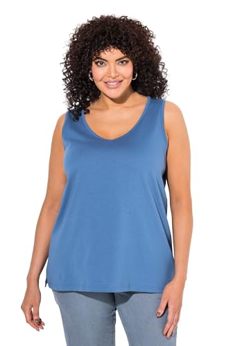 Ulla Popken Damen große Größen Übergrößen Plus Size Top, V-Ausschnitt, Classic, ärmellos denimblau 58+ 724584721-58+ von Ulla Popken