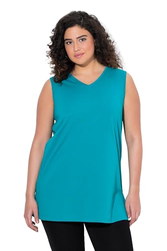 Ulla Popken Damen große Größen Übergrößen Plus Size Top, V-Ausschnitt, Relaxed, ärmellos, Baumwolle Petrol 46+ 531122769-46+ von Ulla Popken