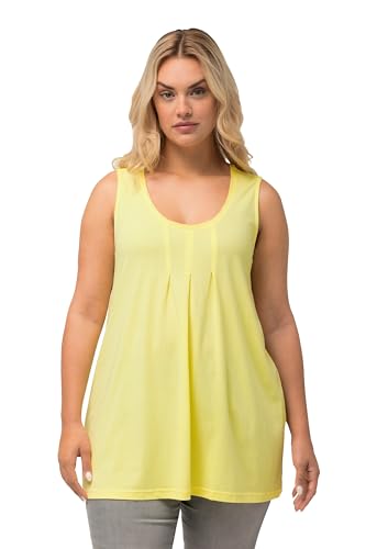 Ulla Popken Damen große Größen Übergrößen Plus Size Top, Zierfalten, A-Linie, Rundhals, ärmellos, Modal zitronengelb 54+ 796470605-54+ von Ulla Popken