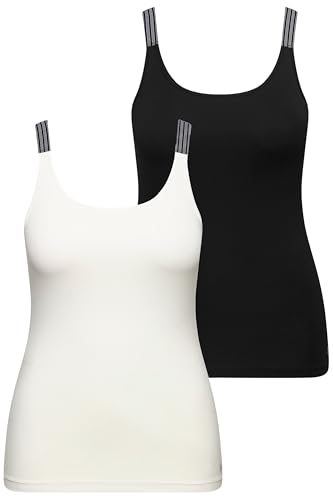 Ulla Popken Damen große Größen Übergrößen Plus Size Tops, 2er-Pack, gestreifte Träger, Rundhals, ärmellos von Ulla Popken