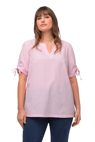 Ulla Popken Damen große Größen Übergrößen Plus Size Trachten-Karobluse, Tunika-Ausschnitt, gerafffter Halbarm pink 46+ 807780500-46+ von Ulla Popken