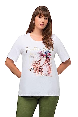 Ulla Popken Damen große Größen Übergrößen Plus Size Trachten-T-Shirt, Blumen-Rad, Classic, Rundhals, Halbarm schneeweiß 50+ 819122200-50+ von Ulla Popken