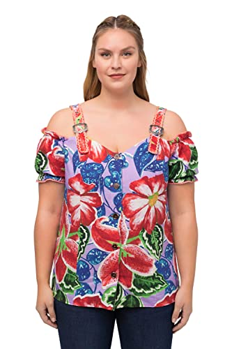 Ulla Popken Damen große Größen Übergrößen Plus Size Trachtenbluse, Leinenmix, Spitze, zum Knöpfen, Halbarm Multicolor 46+ 816747900-46+ von Ulla Popken