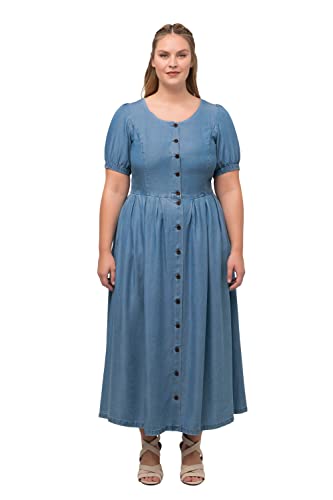 Ulla Popken Damen große Größen Übergrößen Plus Size Trachtenkleid, Jeansoptik, Herzausschnitt, Halbarm Blue Denim 58 818338902-58 von Ulla Popken