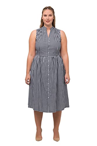 Ulla Popken Damen große Größen Übergrößen Plus Size Trachtenkleid, Karo, V-Ausschnitt, Taschen, ärmellos Marine 48 816566130-48 von Ulla Popken