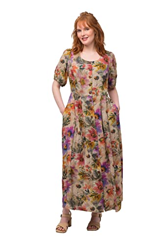 Ulla Popken Damen große Größen Übergrößen Plus Size Trachtenkleid, Leinenmix, Knopfleiste, Rundhals, Halbarm pastellapricot 52 818953516-52 von Ulla Popken