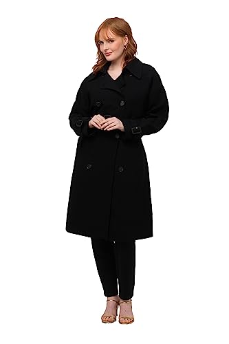 Ulla Popken Damen große Größen Übergrößen Plus Size Trenchcoat, zweireihig, Bindegürtel, Satinfutter schwarz 46+ 821581100-46+ von Ulla Popken