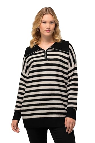 Ulla Popken Damen große Größen Übergrößen Plus Size Troyer, Ringel, Oversized, Reißverschluss, Langarm schwarz 54+ 825060100-54+ von Ulla Popken