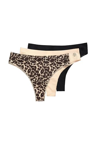 Ulla Popken Damen Truyou Strings, 3er-Pack, Animalmuster/Einfarbig Unterwäsche, Schwarz, 58-60 EU von Ulla Popken