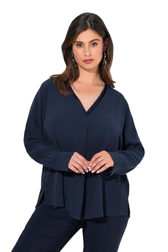 Ulla Popken Damen Tunika, Glanz-Einsatz, A-Linie, V-Ausschnitt, Langarm Mit, Marine, 54-56 EU von Ulla Popken
