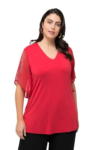 Ulla Popken Damen große Größen Übergrößen Plus Size Tunika, Glitzersteinchen, A-Linie, V-Ausschnitt, 3/4-Arm mohnrot 46+ 804684528-46+ von Ulla Popken