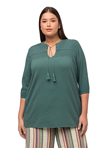 Ulla Popken Damen große Größen Übergrößen Plus Size Tunika, Quasten, Tunika-Ausschnitt, 3/4-Arm, Biobaumwolle eisgrün 50+ 816243720-50+ von Ulla Popken