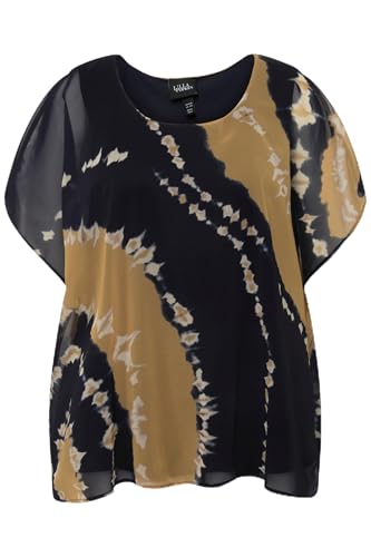 Ulla Popken Damen große Größen Übergrößen Plus Size Tunika, doppellagig, Batikdruck, Rundhals, Halbarm Marine 42+ 830388770-42+ von Ulla Popken