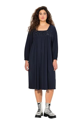Ulla Popken Damen große Größen Übergrößen Plus Size Tunika-Kleid, Ziersteine, Carree-Ausschnitt, Langarm Marine 50+ 832792130-50+ von Ulla Popken