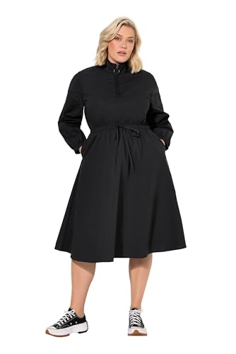 Ulla Popken Damen große Größen Übergrößen Plus Size Utility-Kleid, A-Linie, Papertouch, Stehkragen, Langarm schwarz 54+ 825212100-54+ von Ulla Popken