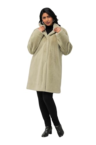 Ulla Popken Damen große Größen Übergrößen Plus Size Webpelzmantel, Stehkragen, Knopfleiste Pistazie 54+ 830806407-54+ von Ulla Popken