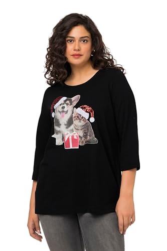 Ulla Popken Damen große Größen Übergrößen Plus Size Weihnachts-Shirt, A-Linie, Pailletten, Rundhals, 3/4-Arm schwarz 46+ 824439100-46+ von Ulla Popken