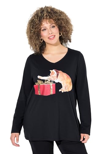 Ulla Popken Damen große Größen Übergrößen Plus Size Weihnachtsshirt, Katze, A-Linie, V-Ausschnitt, Langarm von Ulla Popken