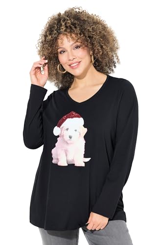 Ulla Popken Damen große Größen Übergrößen Plus Size Weihnachtsshirt, Welpe, A-Linie, V-Ausschnitt, Langarm von Ulla Popken