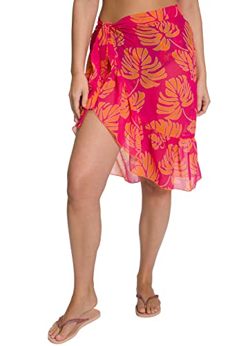 Ulla Popken Damen große Größen Übergrößen Plus Size Wickelrock, Palmenblätter, Rüschen, bügelfrei hibiskuspink 50-56 807080510-2+ von Ulla Popken