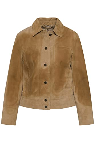 Ulla Popken Damen große Größen Übergrößen Plus Size Ziegenlederjacke, Veloursleder, Hemdkragen, gefüttert beige 58 811998304-58 von Ulla Popken