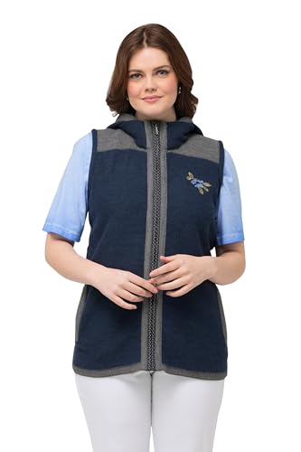 Ulla Popken Damen große Größen Übergrößen Trachten-Strickweste, Kapuze abnehmbar, Florale Stickereien, ärmellos kornblumenblau 50+ 829105738-50+ von Ulla Popken