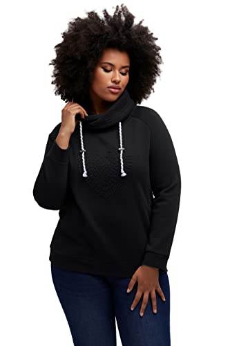 Ulla Popken Damen mit Drapagekragen und Embossing Sweatshirt, Schwarz, 46-48 EU von Ulla Popken