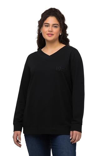 Ulla Popken Damen tiefem V-Neck Sweatshirt, schwarz, 46-48 von Ulla Popken