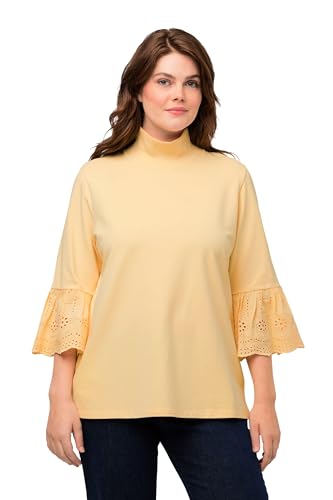 Ulla Popken Damen with Embroidered Sleeves Sweatshirt, helles gelb, 46-48 von Ulla Popken