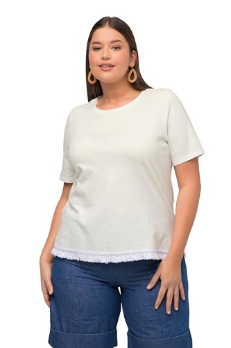 Ulla Popken Damen with Fringes at Hem T-Shirt, Offwhite, 54-56 von Ulla Popken