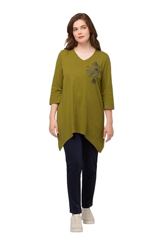 Ulla Popken Damen with Leaf Placement Print T-Shirt, gelbgrün, 46-48 von Ulla Popken