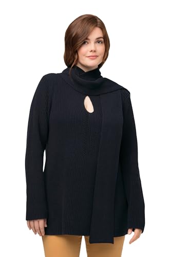 Ulla Popken Damen with Scarf deatil in Rib Knit Pullover, Marine, 50-52 von Ulla Popken