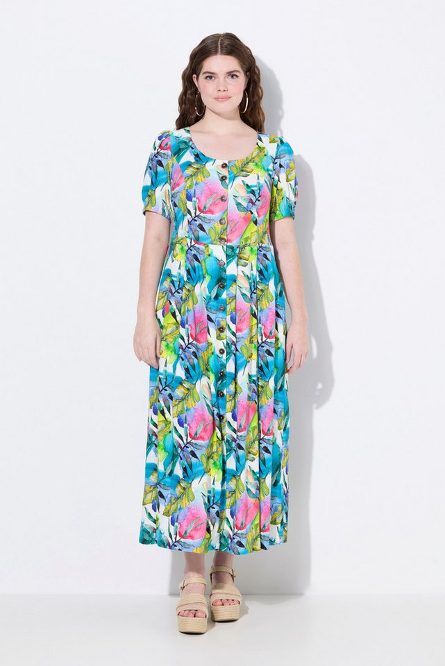 Ulla Popken Dirndl Leinenmix-Maxikleid Rundhals Halbarm Taschen von Ulla Popken