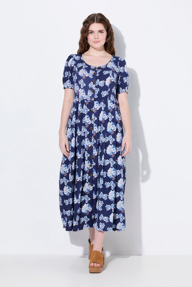 Ulla Popken Dirndl Leinenmix-Maxikleid Rundhals Halbarm Taschen von Ulla Popken