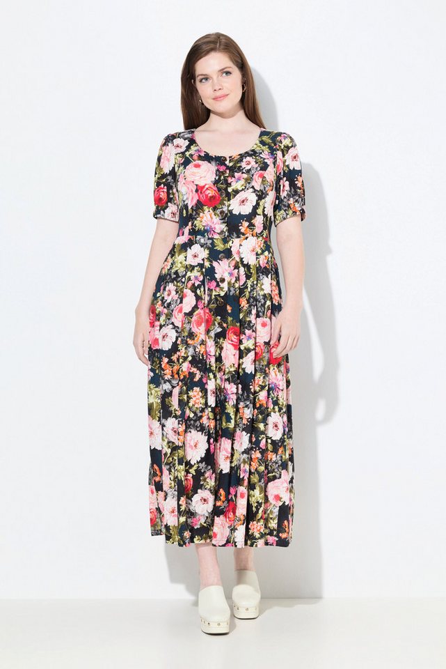 Ulla Popken Dirndl Maxikleid Leinenmix Blüten Rundhals Halbarm von Ulla Popken