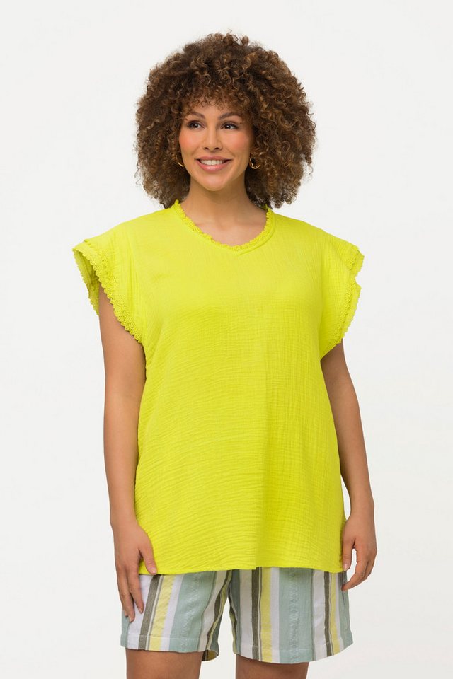 Ulla Popken Druckbluse Blusenshirt Musselin A-Linie V-Ausschnitt Kurzarm von Ulla Popken