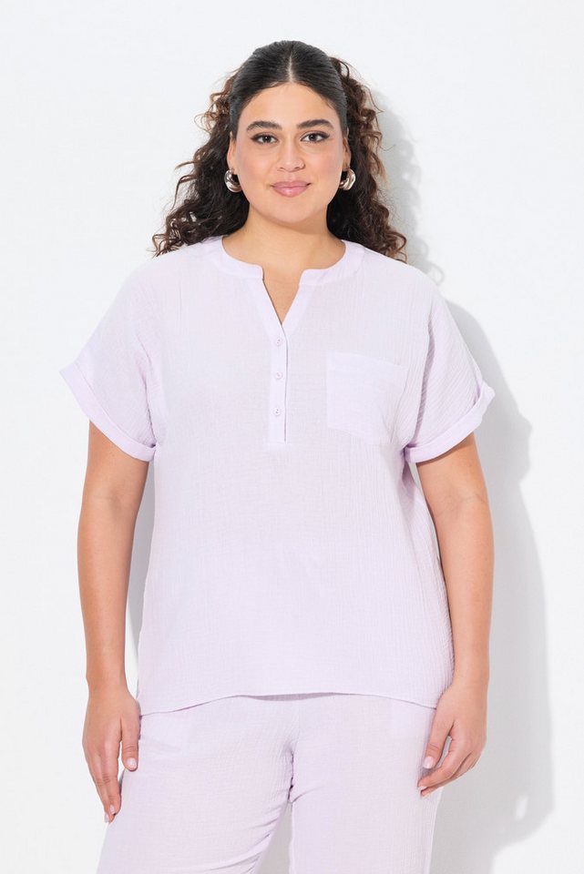 Ulla Popken Druckbluse Musselin-Bluse Oversized Tunika-Ausschnitt Halbarm von Ulla Popken