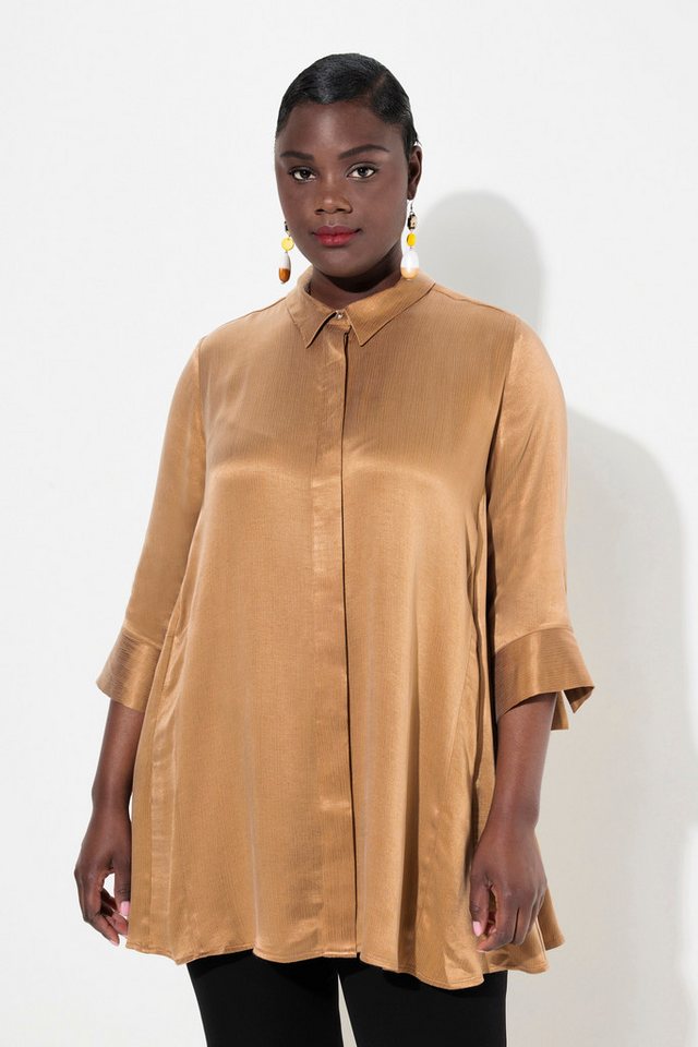 Ulla Popken Hemdbluse Bluse Godetfalten A-Linie Hemdkragen 3/4-Arm von Ulla Popken