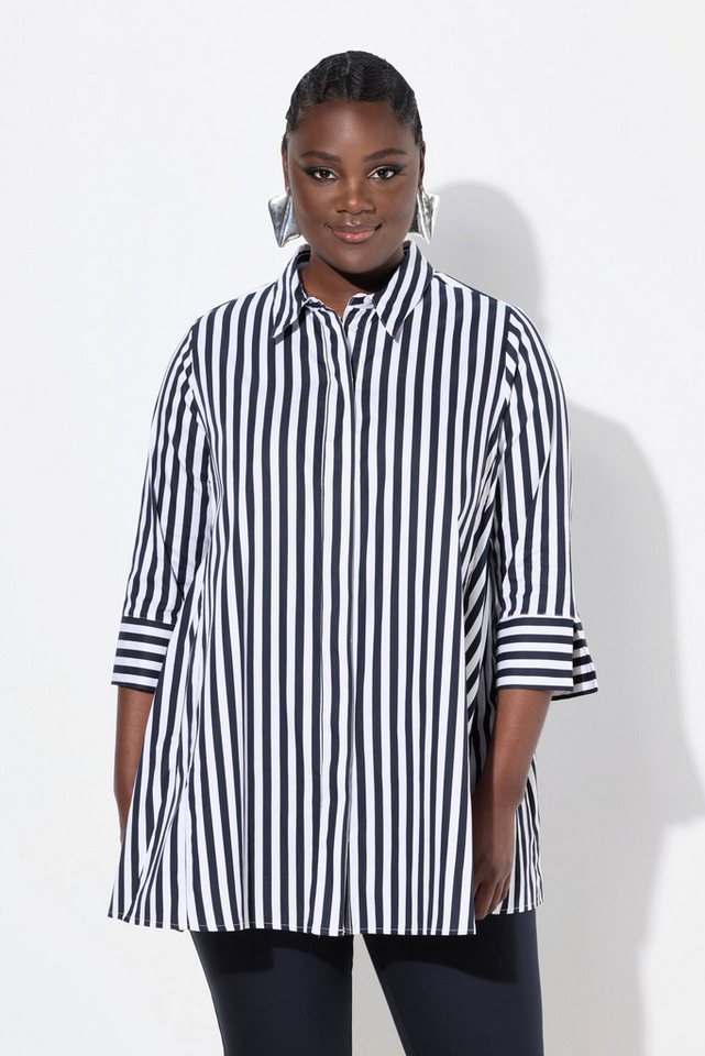 Ulla Popken Hemdbluse Bluse Streifen Godetfalten Hemdkragen 3/4-Arm von Ulla Popken