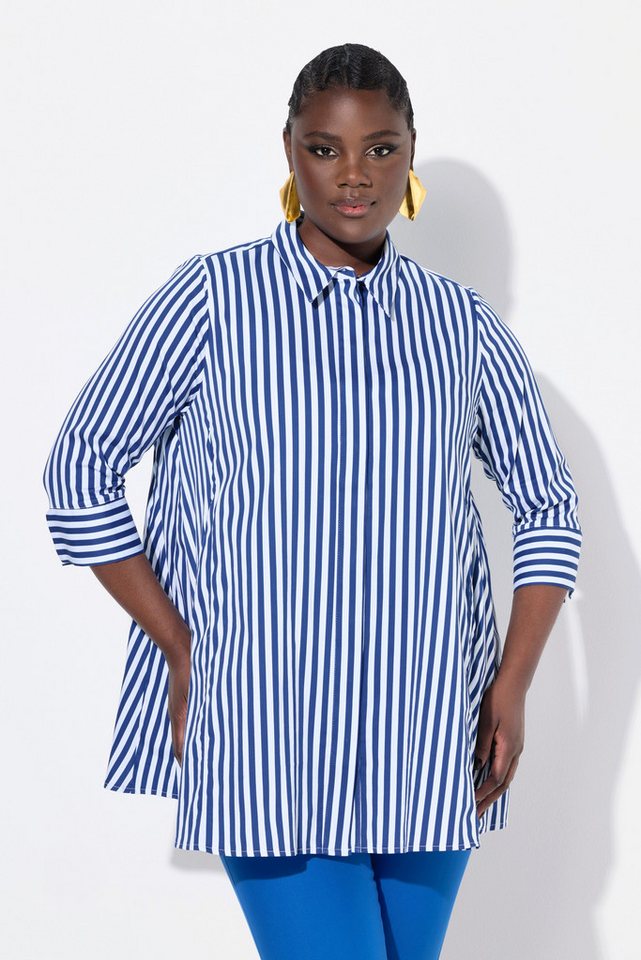 Ulla Popken Hemdbluse Bluse Streifen Godetfalten Hemdkragen 3/4-Arm von Ulla Popken