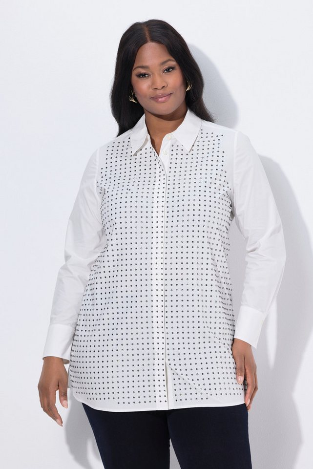 Ulla Popken Hemdbluse Bluse Ziersteine A-Linie Hemdkragen Langarm von Ulla Popken