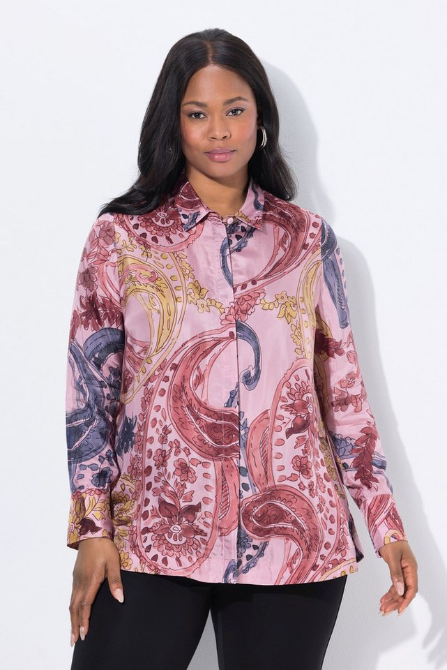 Ulla Popken Hemdbluse Cuprobluse florales Design Hemdkragen Langarm von Ulla Popken