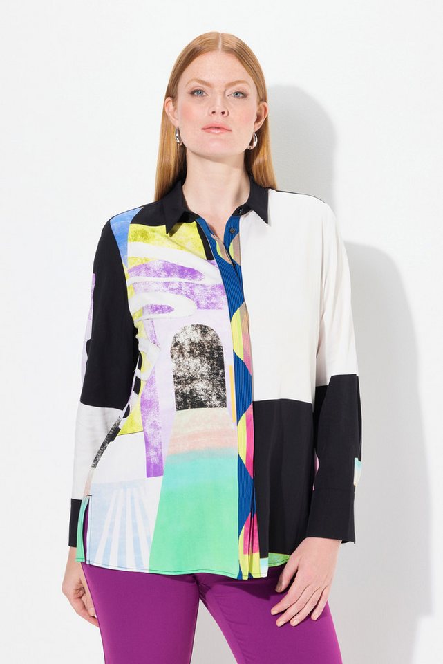 Ulla Popken Hemdbluse Lyocell-Bluse Patchdesign Hemdkragen Langarm von Ulla Popken