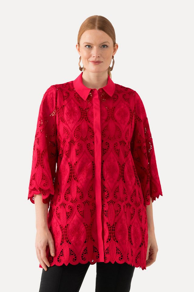 Ulla Popken Hemdbluse Spitzenbluse A-Linie Hemdkragen Wellensaum 3/4-Arm Ulla Popken Hemdbluse Spitzenbluse A-Linie Hemdkragen Wellensaum 3/4-Arm von Ulla Popken